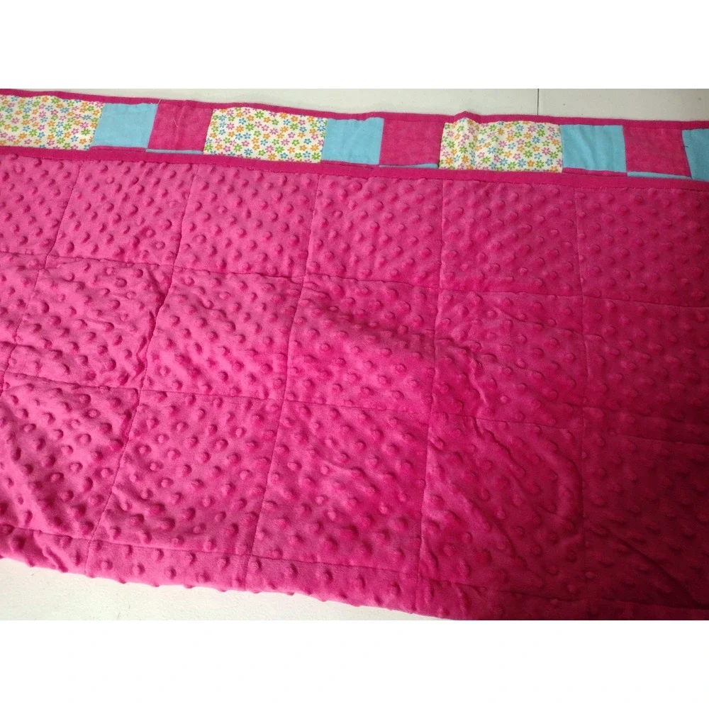 Handmade Quilted Baby Blanket Pink Blue Floral Patchwork Minky Dot Back 41x44